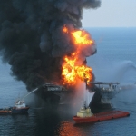 Deepwater Horizon offshore drilling unit on fire 2010