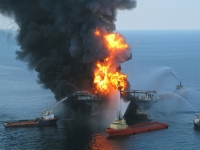 Deepwater Horizon offshore drilling unit on fire 2010