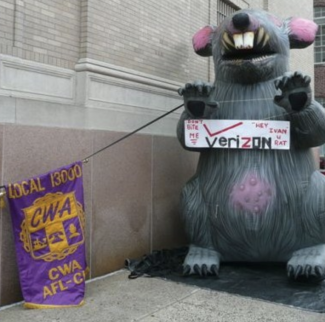 CWA union rat protest Verizon.