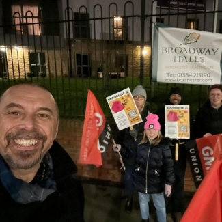GMB members protest outside Broadway Halls in Dudley against plans by Barchester Care Homes to derecognise the union PHOTO @GMBStuart