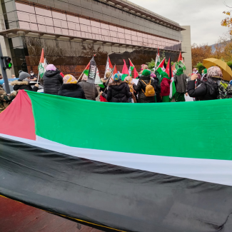 Saharawis demonstrated against Siemens Gamesa PHOTO Western Sahara Resource Watch & Western Sahara Is Not For Sale