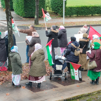 Saharawis demonstrated against Siemens Gamesa PHOTO Western Sahara Resource Watch & Western Sahara Is Not For Sale