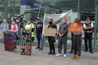 Movement for Justice at the offices of Serco & G4S on Victoria Street, London 4th July 2020.