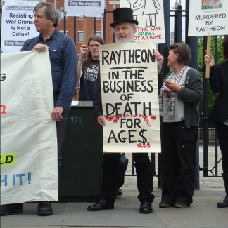 Raytheon protest outside Belfast courts at lunchtime